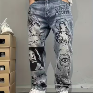 American High Street Graffiti Print Jeans