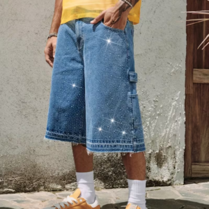 Light Blue Men's Diamond Design Denim Shorts