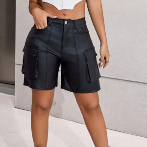 Women's Flap Pocket Leather Wide-Leg Shorts