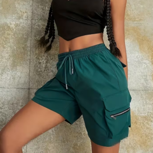 Women's Drawstring Cargo Shorts with Zipper Pockets