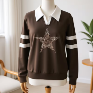 Women's V-Neck Sweatshirt with Star Design