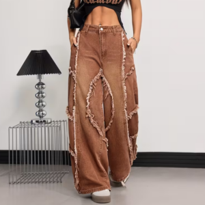 Women's High Street Deconstructed Fringe Loose Jeans