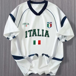 Men's Italian Flag & Emblem Print V-Neck T-Shirt